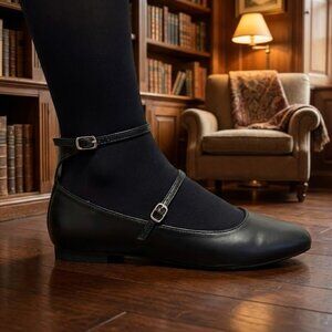 NWT Kayleen Black Double Strap Mary Jane Flats Ankle Buckle Ballet Core
